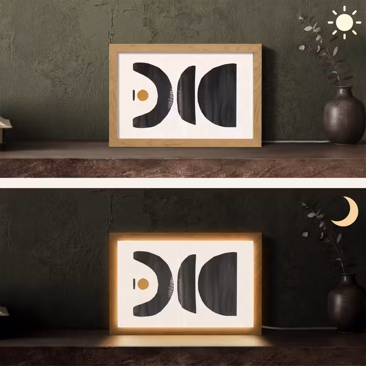 Abstract - Halve cirkel - Kunst - Zwart wit Light Box met kabel (Tafellamp) klein -sfeer3
