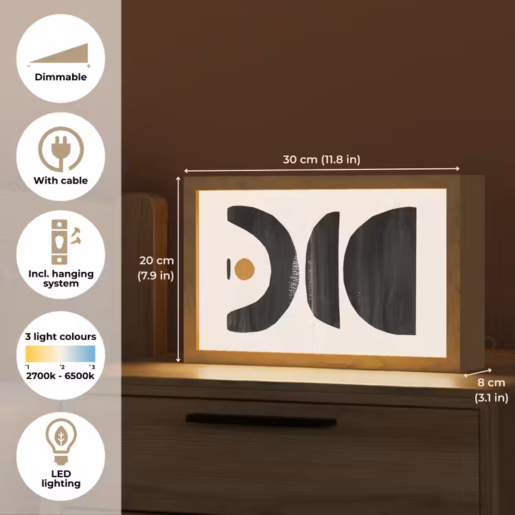 Abstract - Halve cirkel - Kunst - Zwart wit Light Box met kabel (Tafellamp) klein -USP_EN