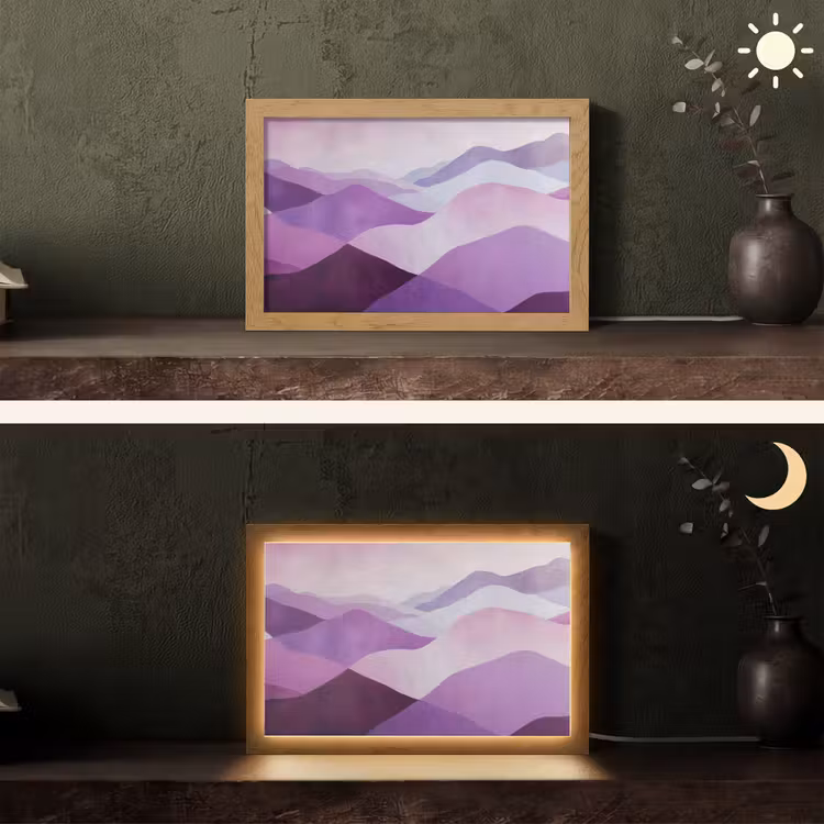 Abstract - Heuvels - Landschap - Paars Light Box met kabel (Tafellamp) klein -sfeer3