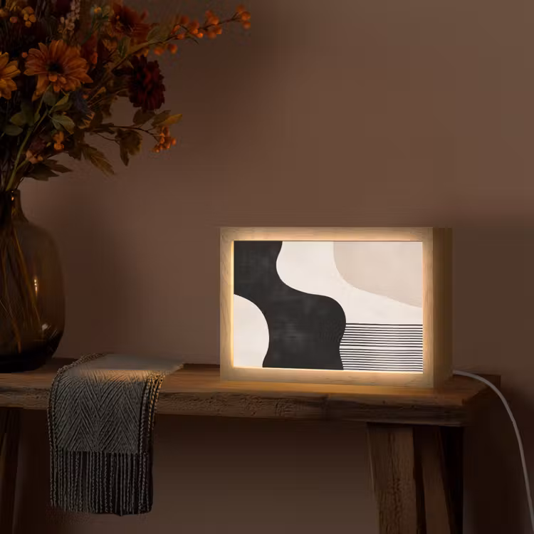 Abstract - Japandi - Beige - Modern Light Box met kabel (Tafellamp) klein -sfeer4