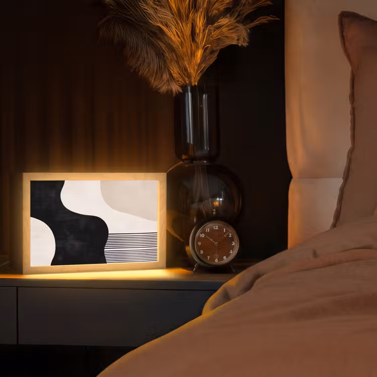 Abstract - Japandi - Beige - Modern Light Box met kabel (Tafellamp) klein -sfeer1