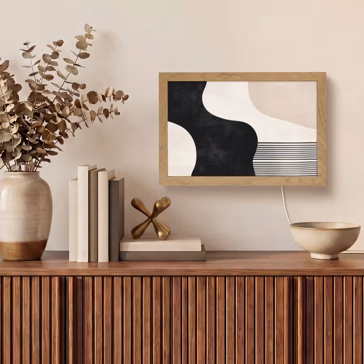 Abstract - Japandi - Beige - Modern Light Box met kabel (Tafellamp) klein -sfeer2