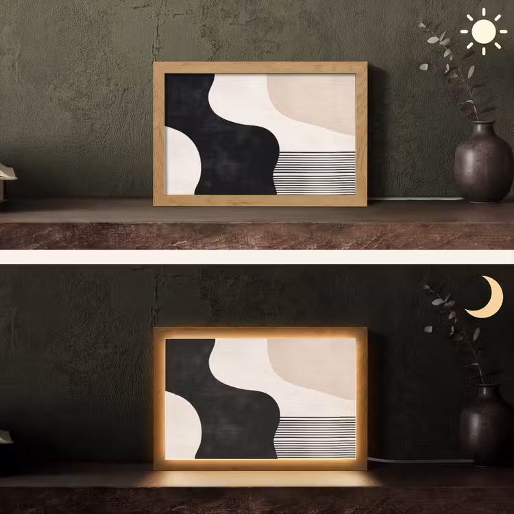 Abstract - Japandi - Beige - Modern Light Box met kabel (Tafellamp) klein -sfeer3