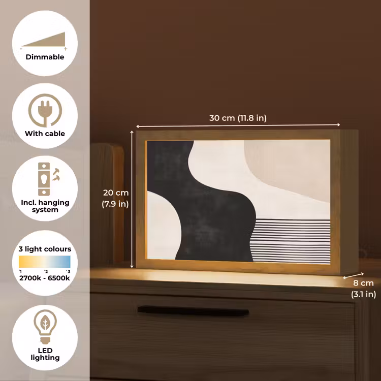 Abstract - Japandi - Beige - Modern Light Box met kabel (Tafellamp) klein -USP_EN