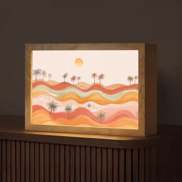 Abstract landschap - Palmbomen - Kleurrijk Light Box met kabel (Tafellamp) klein -z3d_website