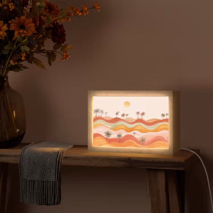 Abstract landschap - Palmbomen - Kleurrijk Light Box met kabel (Tafellamp) klein -sfeer4
