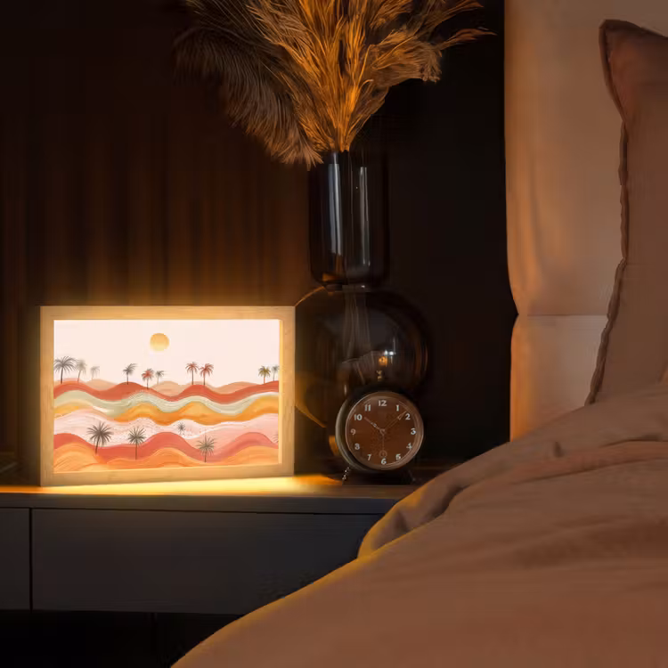 Abstract landschap - Palmbomen - Kleurrijk Light Box met kabel (Tafellamp) klein -sfeer1