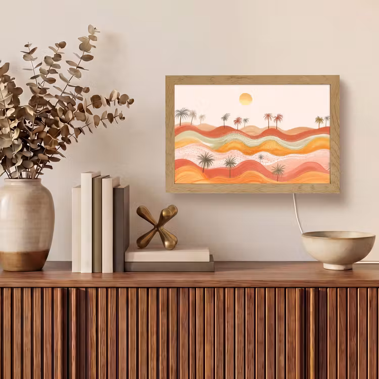 Abstract landschap - Palmbomen - Kleurrijk Light Box met kabel (Tafellamp) klein -sfeer2