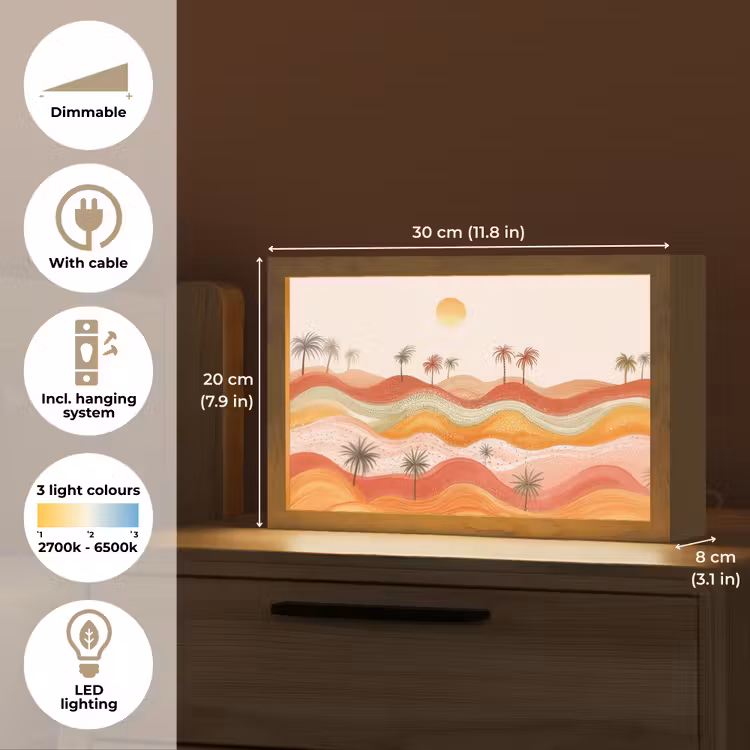 Abstract landschap - Palmbomen - Kleurrijk Light Box met kabel (Tafellamp) klein -USP_EN