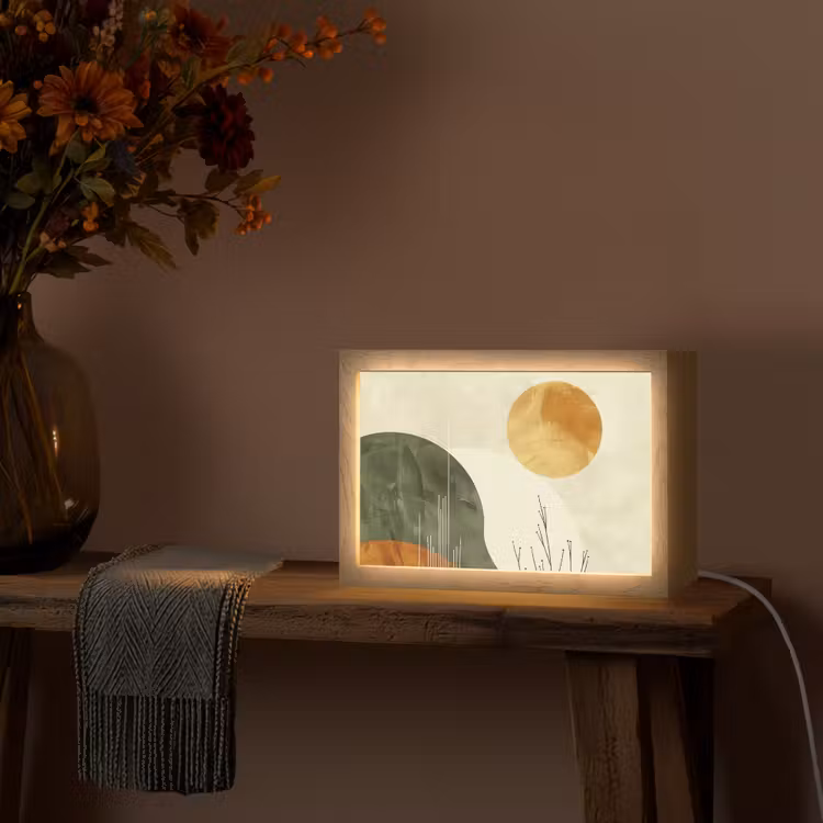 Abstract - Landschap - Zon - Kunst Light Box met kabel (Tafellamp) klein -sfeer4