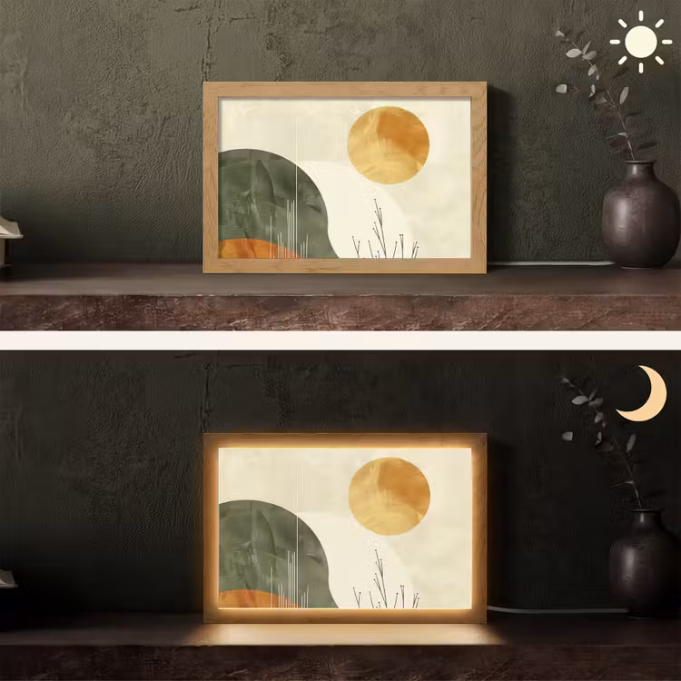 Abstract - Landschap - Zon - Kunst Light Box met kabel (Tafellamp) klein -sfeer3