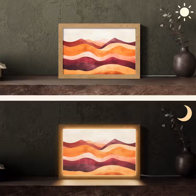 Abstract - Landschap - Golven Light Box met kabel (Tafellamp) klein -sfeer3