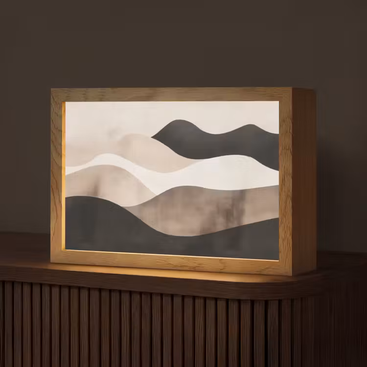Abstract - Landschap - Golven - Crèmekleur Light Box met kabel (Tafellamp) klein -z3d_website
