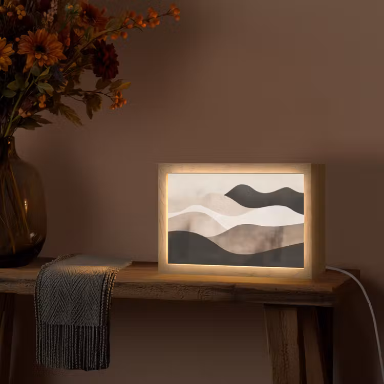 Abstract - Landschap - Golven - Crèmekleur Light Box met kabel (Tafellamp) klein -sfeer4