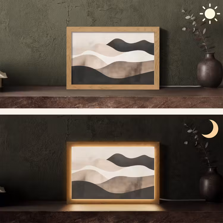 Abstract - Landschap - Golven - Crèmekleur Light Box met kabel (Tafellamp) klein -sfeer3