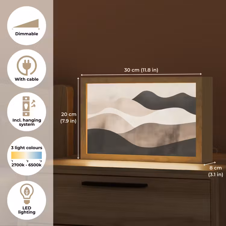 Abstract - Landschap - Golven - Crèmekleur Light Box met kabel (Tafellamp) klein -USP_EN