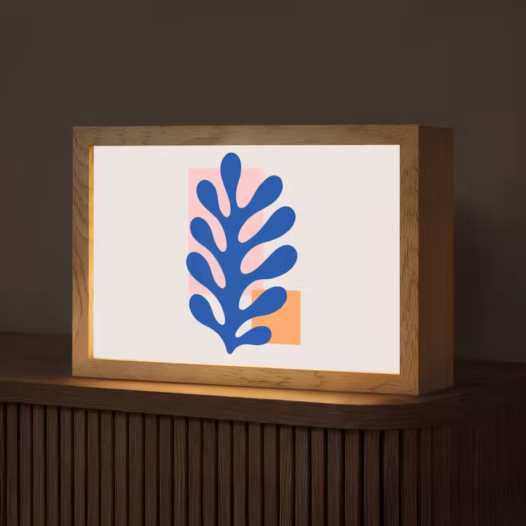 Abstract - Blad - Blauw - Rechthoeken Light Box met kabel (Tafellamp) klein -z3d_website