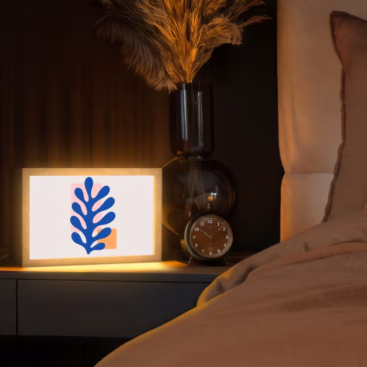 Abstract - Blad - Blauw - Rechthoeken Light Box met kabel (Tafellamp) klein -sfeer1