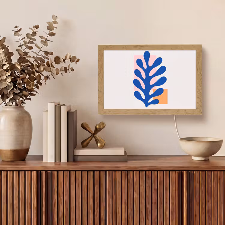 Abstract - Blad - Blauw - Rechthoeken Light Box met kabel (Tafellamp) klein -sfeer2