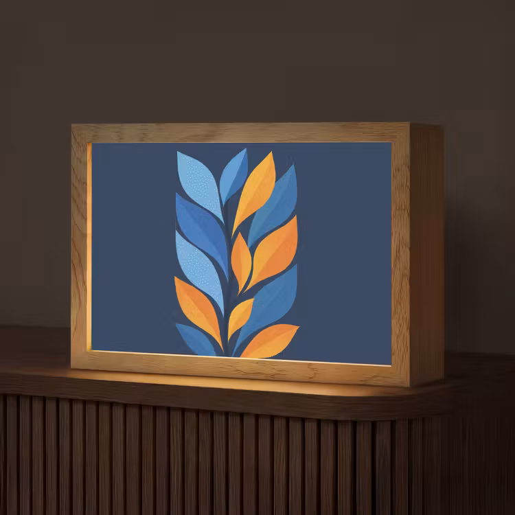 Abstract - Bladeren - Blauw Light Box met kabel (Tafellamp) klein -z3d_website