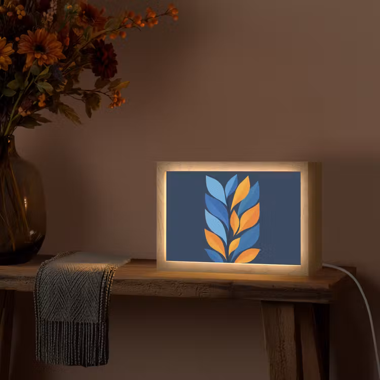Abstract - Bladeren - Blauw Light Box met kabel (Tafellamp) klein -sfeer4