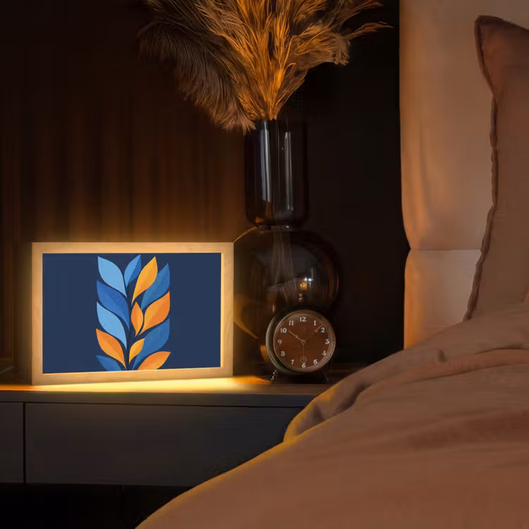 Abstract - Bladeren - Blauw Light Box met kabel (Tafellamp) klein -sfeer1