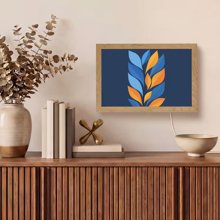 Abstract - Bladeren - Blauw Light Box met kabel (Tafellamp) klein -sfeer2