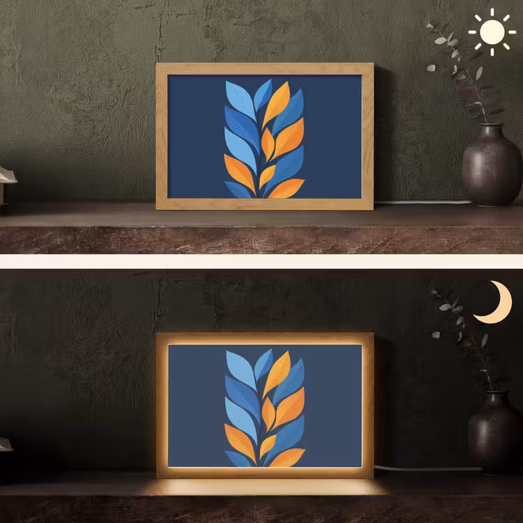 Abstract - Bladeren - Blauw Light Box met kabel (Tafellamp) klein -sfeer3