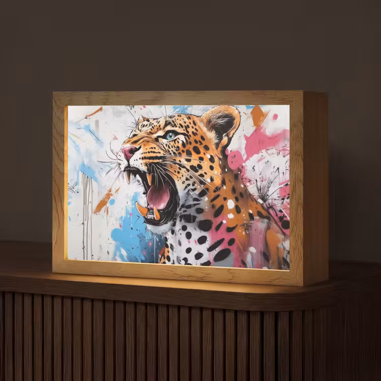 Abstract - Luipaard - Kleurrijk Light Box met kabel (Tafellamp) klein -z3d_website