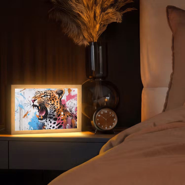 Abstract - Luipaard - Kleurrijk Light Box met kabel (Tafellamp) klein -sfeer1
