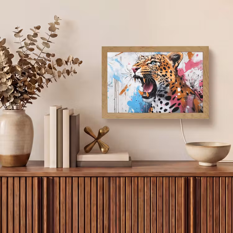 Abstract - Luipaard - Kleurrijk Light Box met kabel (Tafellamp) klein -sfeer2