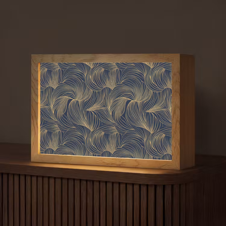 Abstract - Lijnen - Blauw - Goud Light Box met kabel (Tafellamp) klein 924 -z3d_website