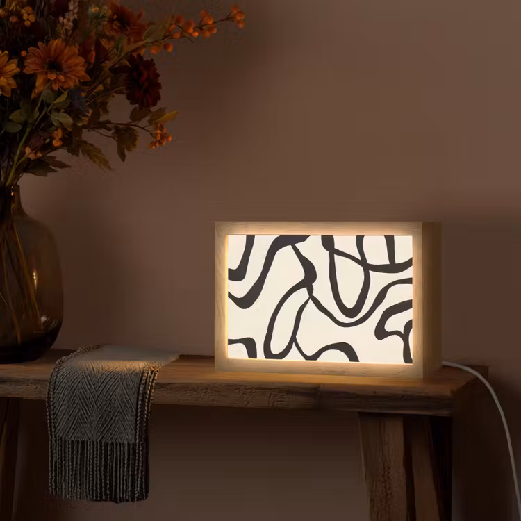 Abstract - Lijnen - Modern - Beige Light Box met kabel (Tafellamp) klein -sfeer4