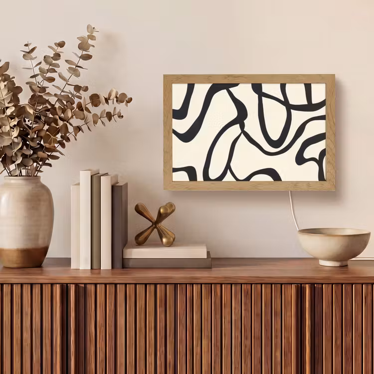 Abstract - Lijnen - Modern - Beige Light Box met kabel (Tafellamp) klein -sfeer2