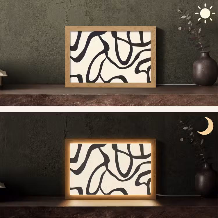 Abstract - Lijnen - Modern - Beige Light Box met kabel (Tafellamp) klein -sfeer3