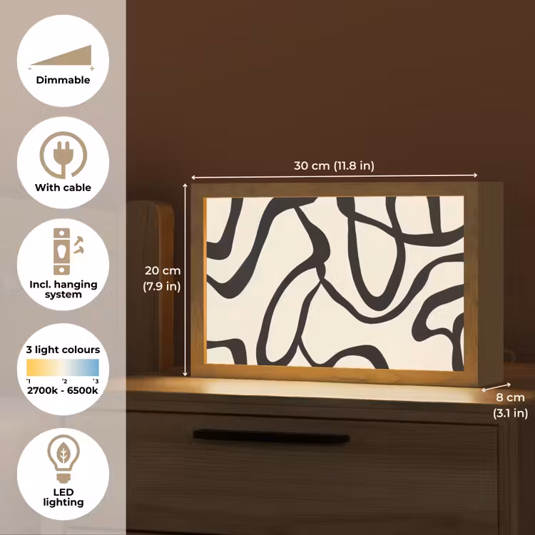 Abstract - Lijnen - Modern - Beige Light Box met kabel (Tafellamp) klein -USP_EN