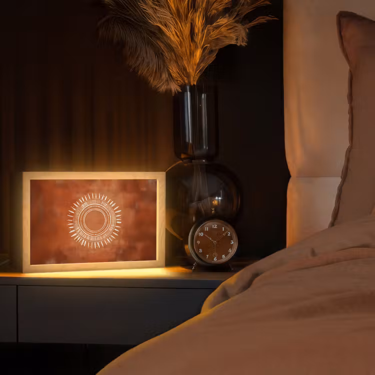 Abstract - Lijnen - Zonnestralen - Roodbruin Light Box met kabel (Tafellamp) klein -sfeer1