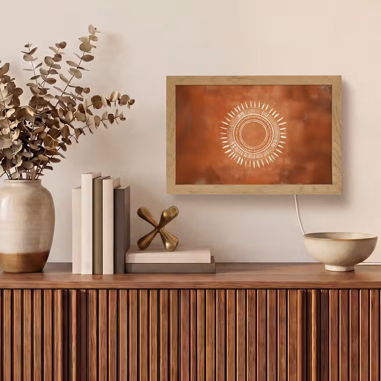 Abstract - Lijnen - Zonnestralen - Roodbruin Light Box met kabel (Tafellamp) klein -sfeer2
