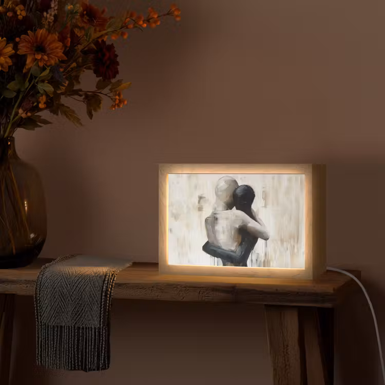 Abstract - Liefde - Zwart wit - Modern Light Box met kabel (Tafellamp) klein -sfeer4