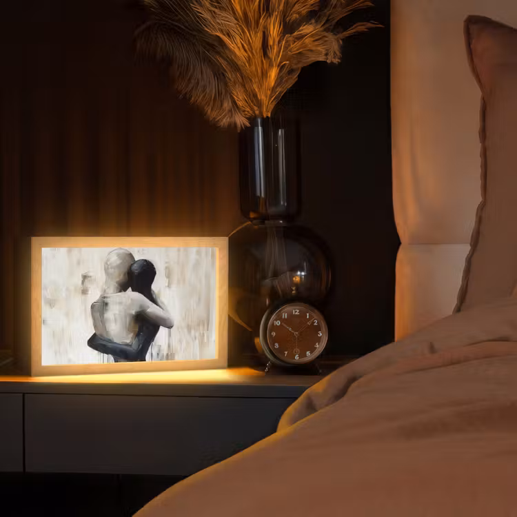 Abstract - Liefde - Zwart wit - Modern Light Box met kabel (Tafellamp) klein -sfeer1