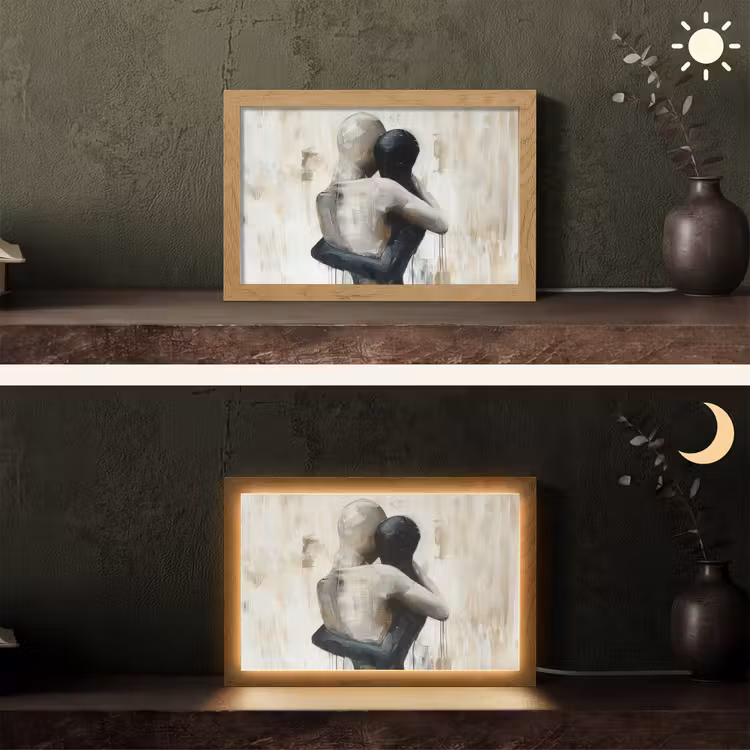Abstract - Liefde - Zwart wit - Modern Light Box met kabel (Tafellamp) klein -sfeer3