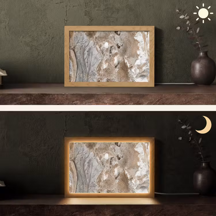 Abstract - Marmer - Wit - Bruin - Marmerlook Light Box met kabel (Tafellamp) klein -sfeer3