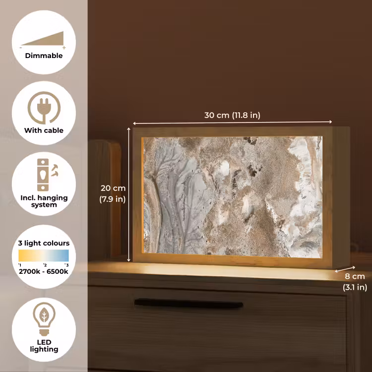 Abstract - Marmer - Wit - Bruin - Marmerlook Light Box met kabel (Tafellamp) klein -USP_EN