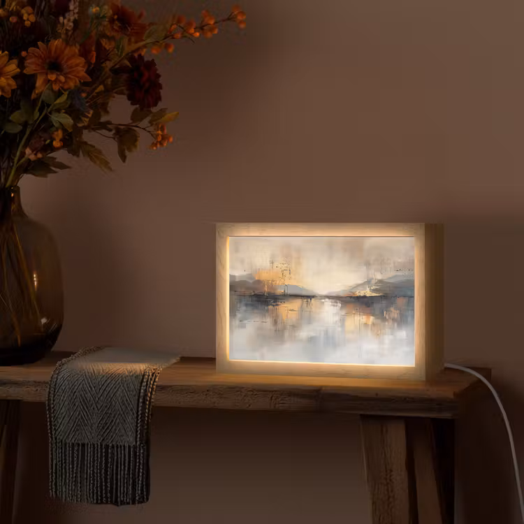 Abstract - Modern - Beige - Aesthetic - Goud Light Box met kabel (Tafellamp) klein -sfeer4