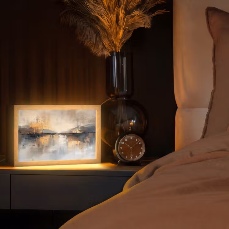Abstract - Modern - Beige - Aesthetic - Goud Light Box met kabel (Tafellamp) klein -sfeer1