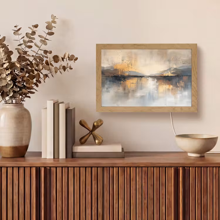 Abstract - Modern - Beige - Aesthetic - Goud Light Box met kabel (Tafellamp) klein -sfeer2