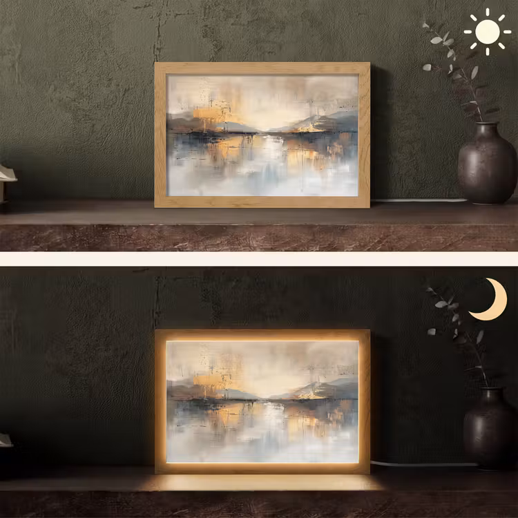 Abstract - Modern - Beige - Aesthetic - Goud Light Box met kabel (Tafellamp) klein -sfeer3