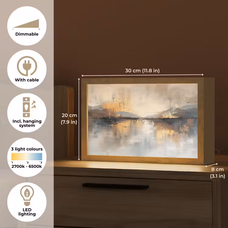 Abstract - Modern - Beige - Aesthetic - Goud Light Box met kabel (Tafellamp) klein -USP_EN