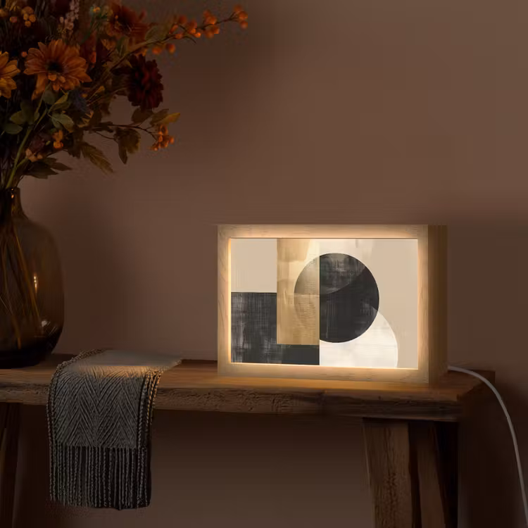 Abstract - Modern - Zwart - Goud Light Box met kabel (Tafellamp) klein -sfeer4