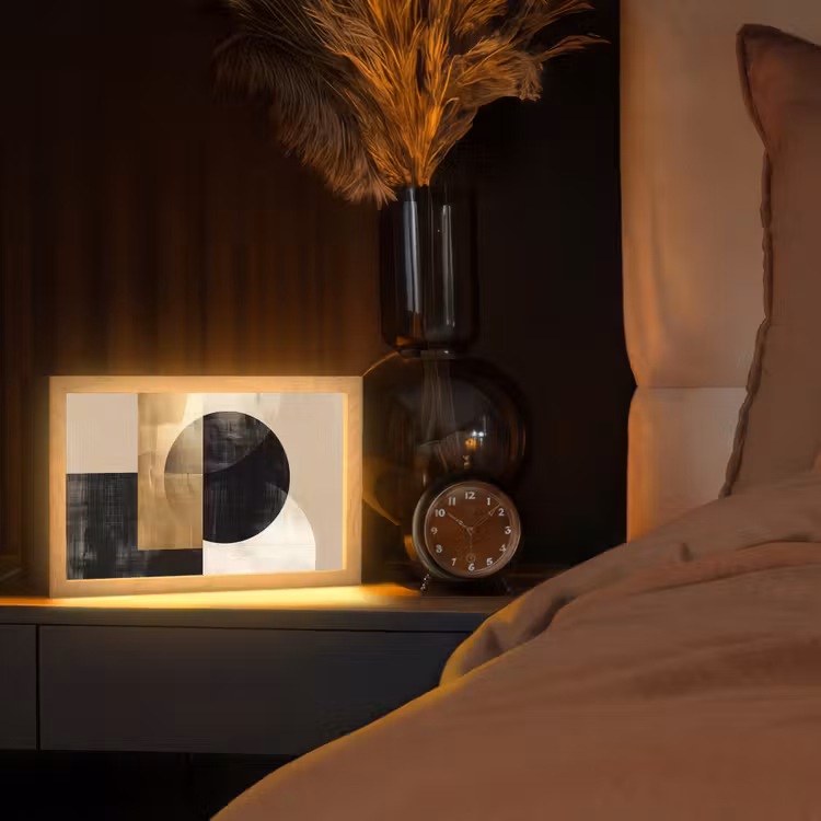 Abstract - Modern - Zwart - Goud Light Box met kabel (Tafellamp) klein -sfeer1